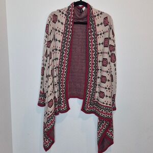 Divided Open Front Shawl Sweater Cascading Cardigan Aztec Tribal Southwest‎ Sz M